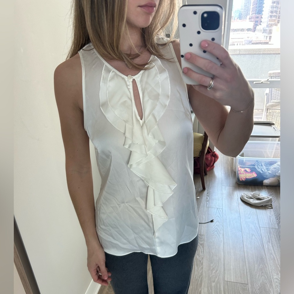 Calvin Klein Ivory Ruffle Front Sleeveless Camisole